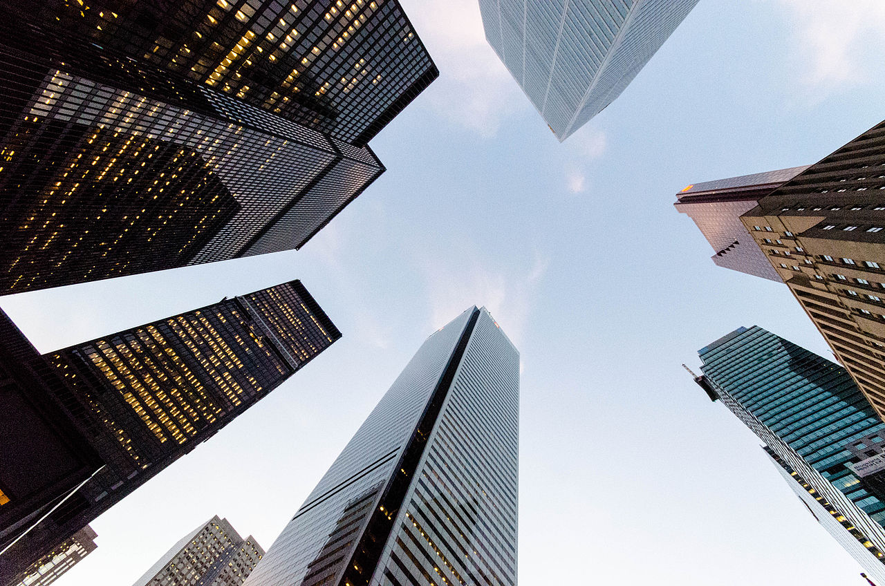 TD Centre towers in Toronto Financial District - upward view of skyscrapers